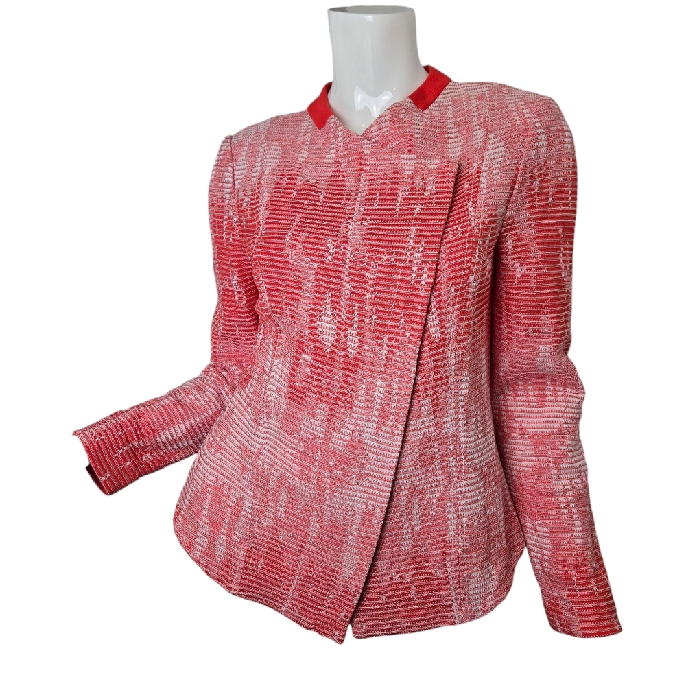 Misook Jacket Blazer Cardigan Knit Red White Womens Size XS